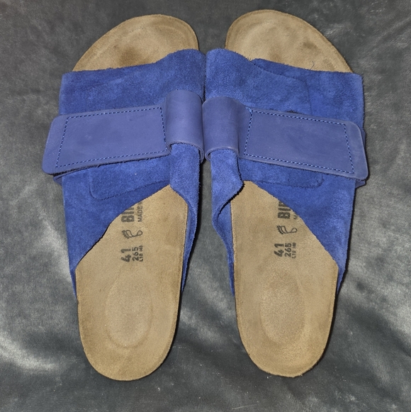 mens birkenstock Kyoto Ultra Blue Suede Leather Strap Slide Sandal main image 6